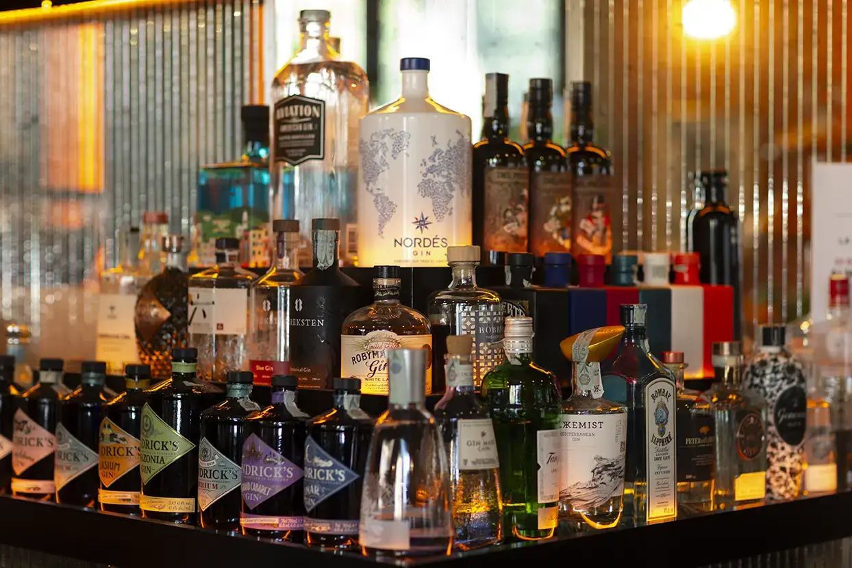 L'ampia selezione di gin per i gin & tonic di Minerva